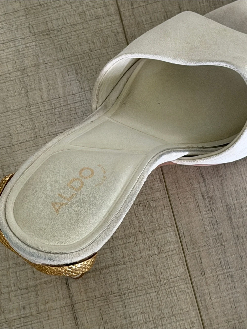 ALDO Cream Slide Mule with Gold Snake-Detail Stiletto